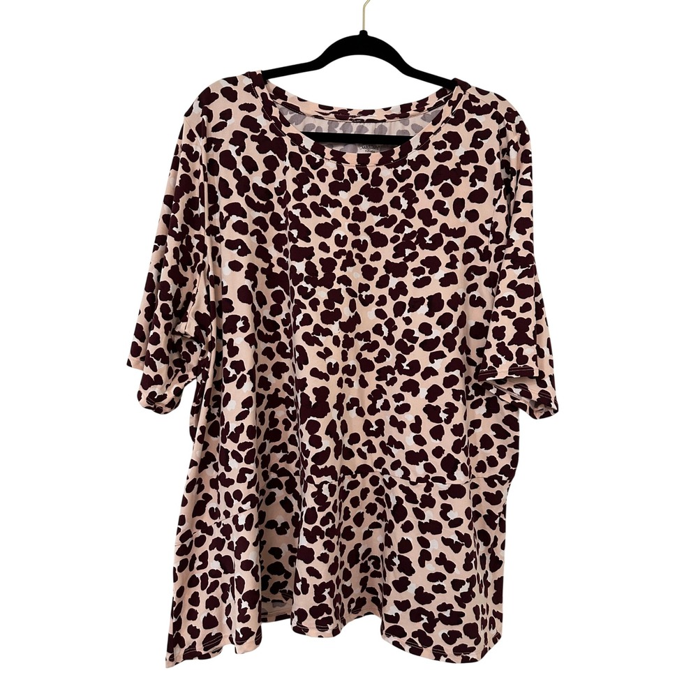 Cuddl Duds Flexwear Leopard Print Short Sleeve Pink 3X Casual Office Everyday